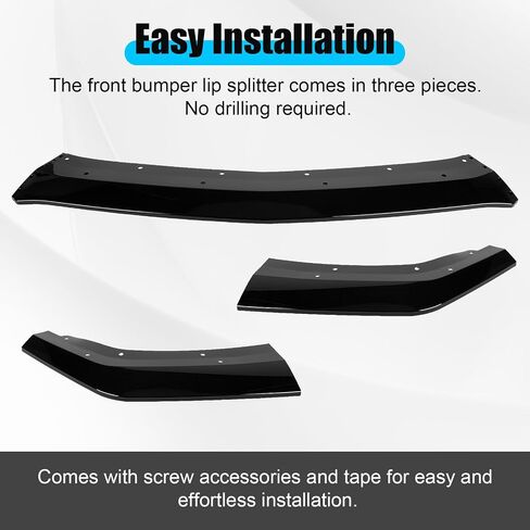 Front Bumper Lip - for Mustang GT EcoBoost 2024 2025, 3-Piece Front Lip Spoiler Air Chin Body Splitter, Not for Dark Horse (Bright Black) in Saudi Arabia