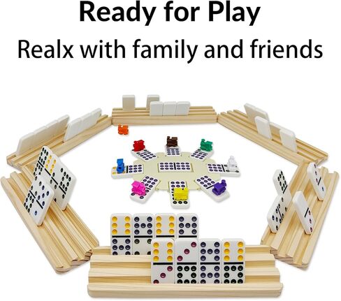 مجموعة Double 9 Dominoes مع 4 صواني/رفوف خشبية ، مجموعة سفر مزدوجة تسعة دومينوس مع 4 حاملي من البلاط دومينو ، 55 Tiles Dominoes مجموعة مع حالة محمولة للعائلات in Kuwait