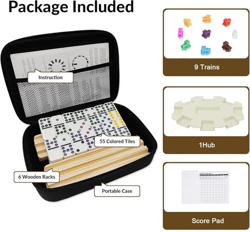 مجموعة Double 9 Dominoes مع 4 صواني/رفوف خشبية ، مجموعة سفر مزدوجة تسعة دومينوس مع 4 حاملي من البلاط دومينو ، 55 Tiles Dominoes مجموعة مع حالة محمولة للعائلات in Kuwait