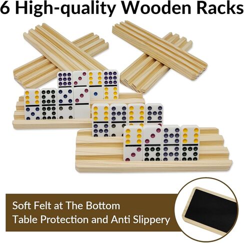 مجموعة Double 9 Dominoes مع 4 صواني/رفوف خشبية ، مجموعة سفر مزدوجة تسعة دومينوس مع 4 حاملي من البلاط دومينو ، 55 Tiles Dominoes مجموعة مع حالة محمولة للعائلات in Kuwait