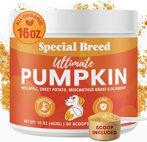 Ultimate Pumpkin for Dogs (8 oz) - with Organic Pumpkin, Apple, Sweet Potato, Miscanthus Grass & Blueberry, Digestive Support Relief for Constipation, Loose Stools, and Upset Stomaches, 30 Scoops in Kuwait