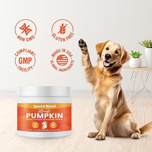 Ultimate Pumpkin for Dogs (8 oz) - with Organic Pumpkin, Apple, Sweet Potato, Miscanthus Grass & Blueberry, Digestive Support Relief for Constipation, Loose Stools, and Upset Stomaches, 30 Scoops in Kuwait