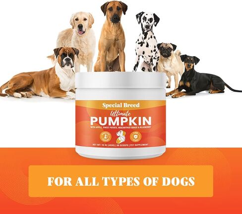 Ultimate Pumpkin for Dogs (8 oz) - with Organic Pumpkin, Apple, Sweet Potato, Miscanthus Grass & Blueberry, Digestive Support Relief for Constipation, Loose Stools, and Upset Stomaches, 30 Scoops in Kuwait
