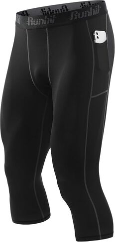 Runhit Men's 3/4 Compression Pants with Pockets，Athletic Leggings Running Capri Tights，Workout Basketball Gym Base Layer in Saudi Arabia