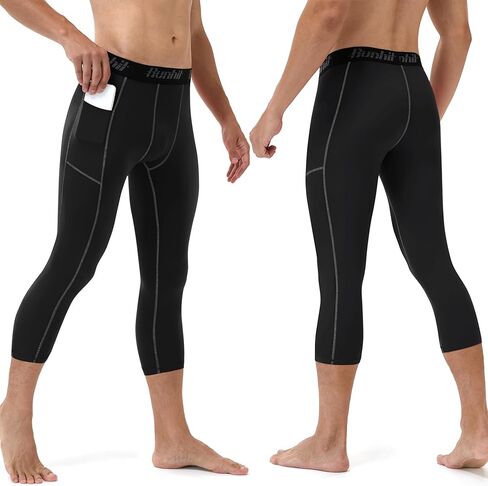 Runhit Men's 3/4 Compression Pants with Pockets，Athletic Leggings Running Capri Tights，Workout Basketball Gym Base Layer in Saudi Arabia