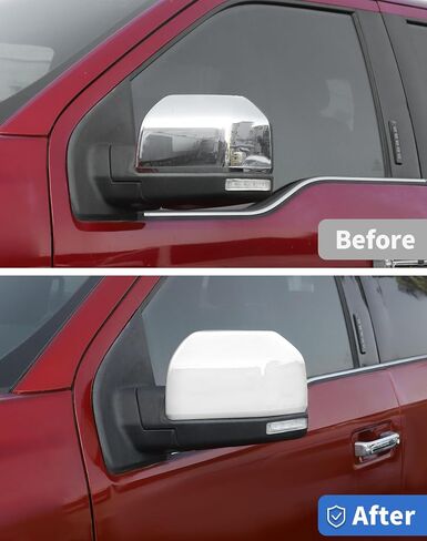 Rearview Mirror Fully Caps Covers Compatible with 2015-2020 Ford F150 Pickup Left Right Side View Mirror Cover Caps Trims Accessories, White in Saudi Arabia