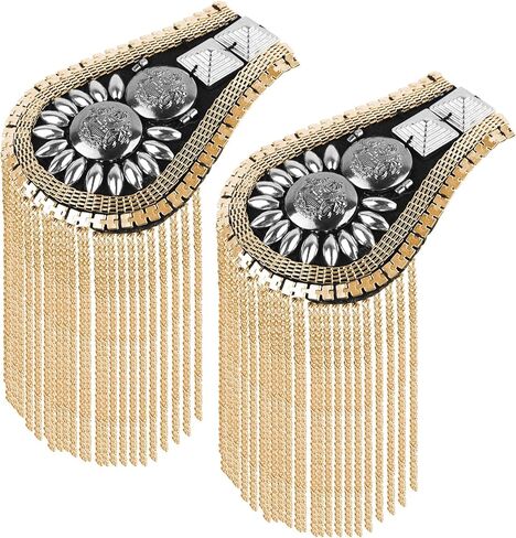 AUEAR, 1 Pair Rivet Shoulder Epaulettes Badge Tassel Chain Metal Fringe Shoulder Pads Epaulets Blazer Jackets Decoration for Men Women (Silver) in Saudi Arabia