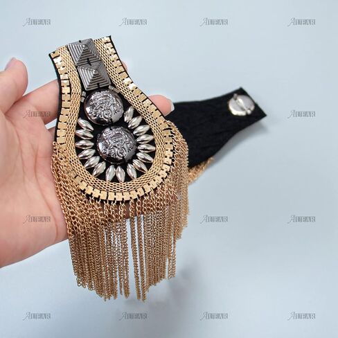 AUEAR, 1 Pair Rivet Shoulder Epaulettes Badge Tassel Chain Metal Fringe Shoulder Pads Epaulets Blazer Jackets Decoration for Men Women (Silver) in Saudi Arabia
