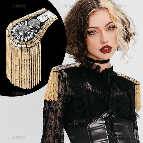 AUEAR, 1 Pair Rivet Shoulder Epaulettes Badge Tassel Chain Metal Fringe Shoulder Pads Epaulets Blazer Jackets Decoration for Men Women (Silver) in Saudi Arabia