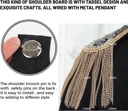 AUEAR, 1 Pair Rivet Shoulder Epaulettes Badge Tassel Chain Metal Fringe Shoulder Pads Epaulets Blazer Jackets Decoration for Men Women (Silver) in Saudi Arabia