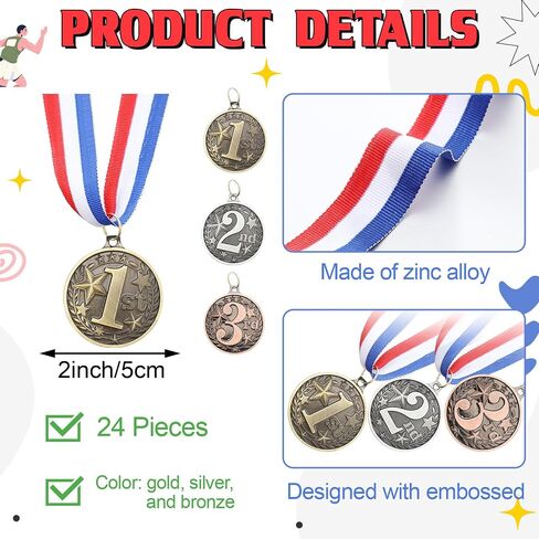 Award Medals 1st 2nd 3rd Place Medals for Awards Winner Medal Gold Silver Bronze Medal with Neck Ribbon Trophy Award for Sports Competitions Party 2 Inches in Kuwait