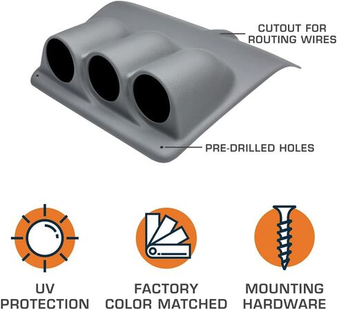 GlowShift Gray Triple Under Dashboard Gauge Pod Compatible with Ford Super Duty F-250 F-350 Power Stroke 1999-2004 - Factory Color Matched - ABS Plastic - Mounts (3) 2-1/16" (52mm) Gauges in Saudi Arabia