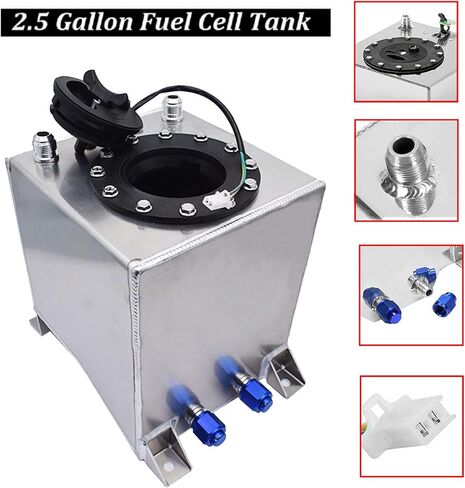 2.5 Gallon Universal Fuel Cell Gas Tank Aluminum Polished Race Street Drift Strip Fuel Cell Tank with Level Sender Silver in Saudi Arabia