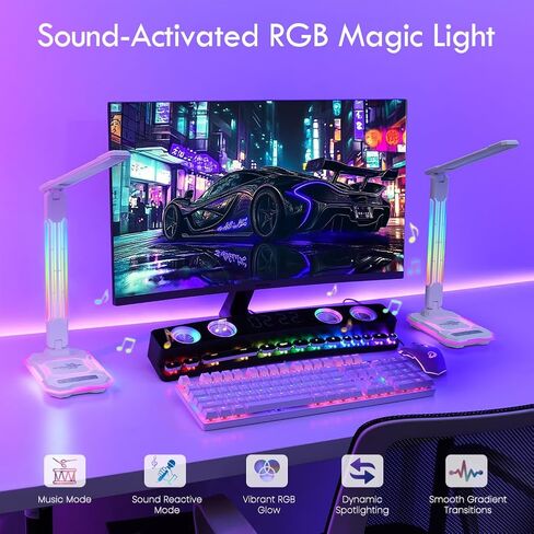 مصباح مكتب LED من WILIT مع شاحن لاسلكي، مصباح ألعاب تفاعلي متغير اللون RGB مع منفذ شحن USB، مصباح طاولة للتحكم باللمس، مصباح للقراءة، مصباح سطح المكتب للمكتب المنزلي، هدايا عيد الميلاد in Kuwait