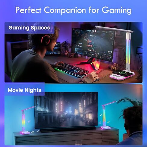 مصباح مكتب LED من WILIT مع شاحن لاسلكي، مصباح ألعاب تفاعلي متغير اللون RGB مع منفذ شحن USB، مصباح طاولة للتحكم باللمس، مصباح للقراءة، مصباح سطح المكتب للمكتب المنزلي، هدايا عيد الميلاد in Kuwait