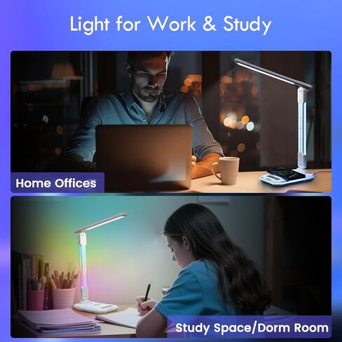 مصباح مكتب LED من WILIT مع شاحن لاسلكي، مصباح ألعاب تفاعلي متغير اللون RGB مع منفذ شحن USB، مصباح طاولة للتحكم باللمس، مصباح للقراءة، مصباح سطح المكتب للمكتب المنزلي، هدايا عيد الميلاد in Kuwait