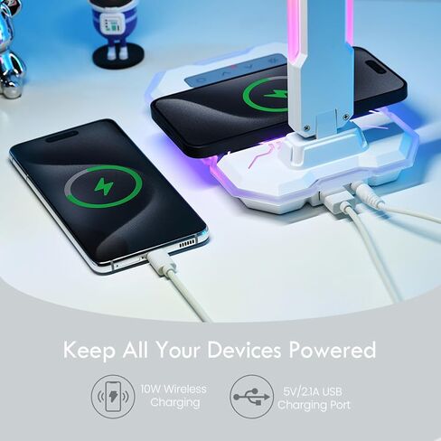 مصباح مكتب LED من WILIT مع شاحن لاسلكي، مصباح ألعاب تفاعلي متغير اللون RGB مع منفذ شحن USB، مصباح طاولة للتحكم باللمس، مصباح للقراءة، مصباح سطح المكتب للمكتب المنزلي، هدايا عيد الميلاد in Kuwait