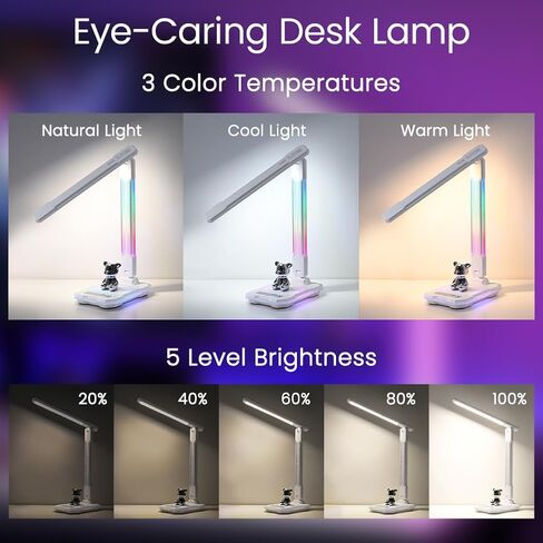 مصباح مكتب LED من WILIT مع شاحن لاسلكي، مصباح ألعاب تفاعلي متغير اللون RGB مع منفذ شحن USB، مصباح طاولة للتحكم باللمس، مصباح للقراءة، مصباح سطح المكتب للمكتب المنزلي، هدايا عيد الميلاد in Kuwait