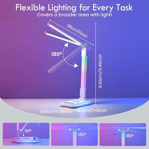 مصباح مكتب LED من WILIT مع شاحن لاسلكي، مصباح ألعاب تفاعلي متغير اللون RGB مع منفذ شحن USB، مصباح طاولة للتحكم باللمس، مصباح للقراءة، مصباح سطح المكتب للمكتب المنزلي، هدايا عيد الميلاد in Kuwait