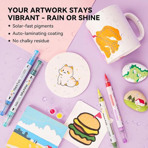 Maxtek 30 Colors أقلام الطلاء الأكريليك ، علامات طلاء أكريليك ثنائية ، فرشاة وعلامات أكريليك ناتجة للزجاج ، النافذة ، القماش ، القماش ، الصخور ، الخشب ، الورق in Kuwait