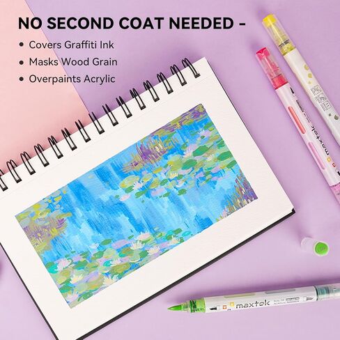 Maxtek 30 Colors أقلام الطلاء الأكريليك ، علامات طلاء أكريليك ثنائية ، فرشاة وعلامات أكريليك ناتجة للزجاج ، النافذة ، القماش ، القماش ، الصخور ، الخشب ، الورق in Kuwait