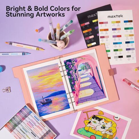 Maxtek 30 Colors أقلام الطلاء الأكريليك ، علامات طلاء أكريليك ثنائية ، فرشاة وعلامات أكريليك ناتجة للزجاج ، النافذة ، القماش ، القماش ، الصخور ، الخشب ، الورق in Kuwait