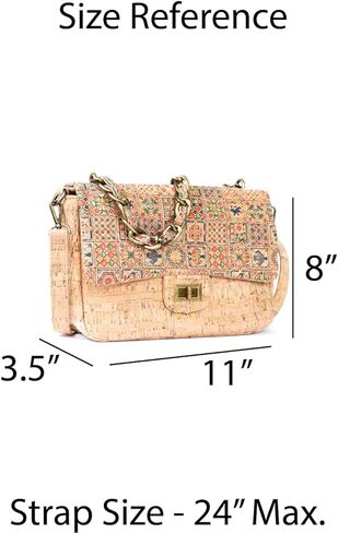 حقيبة كتف Cork Corsbody النسائية مع حزام سلسلة ، طباعة بلاط البرتغالية ، مادة الفلين الطبيعية ، 11W × 3.5D × 8H بوصة in Kuwait