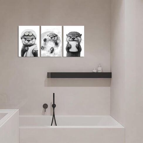 3Pcs Cute Otter Canvas Wall Art Funny Bathroom Paintings Pictures Wall Decor Black And White Animal Poster Printing Artwork for Home Farmhouse Toilet Lavatory Bathroom Restroom Home Decoration in Saudi Arabia