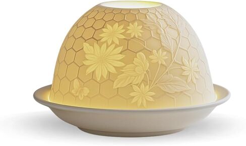 Ceramic Tealight Holder Dome - Lithophane Candle Holder with Floral Relief Design, Romantic Decor, Mood Lighting for Home Decor, Meditation & Gifts Set in Saudi Arabia
