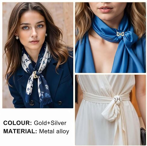 Divina Vitae 6 PCS Ring For Women ، Sliver Sliver Gold Slide Slide Buckle Metal Clips Silk Silk Schawl Buckles Diving Clasp Sclase Pin for Women Dress Associory Jewelry in Saudi Arabia