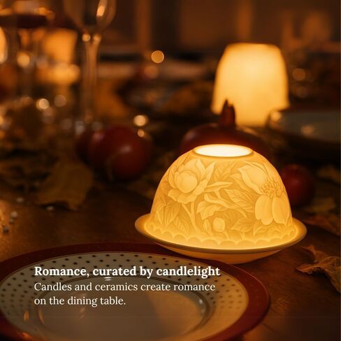 Ceramic Tealight Holder Dome - Lithophane Candle Holder with Floral Relief Design, Romantic Decor, Mood Lighting for Home Decor, Meditation & Gifts Set in Saudi Arabia