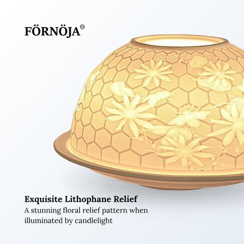 Ceramic Tealight Holder Dome - Lithophane Candle Holder with Floral Relief Design, Romantic Decor, Mood Lighting for Home Decor, Meditation & Gifts Set in Saudi Arabia