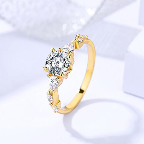 14K الذهب على خواتم الخطبة S925 للنساء | 1 قيراط خاتم الماس جولة VVS2 D-Color | 4 تصميم المخلب | هدية مثالية للعرائس in Kuwait