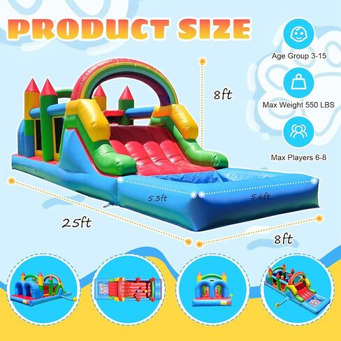 24FT(L) Inflatable Bounce House for Big Kids,100% PVC Commercial Grade Obstacle Course Bounce House for Big Kids 8-12 with Dual Racing Slides, Tunnels, Climbing,Obstacles Great for Party-1100w Blower in Saudi Arabia