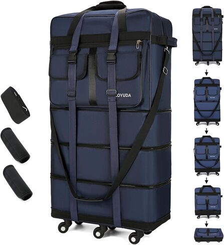 130L Expandable Luggage, 40 Inch Suitcase with Wheels, Collapsible Luggage with Wheels, Rolling Duffle Bag with wheels, Foldable Suitcasewith2Handle Wrap 2Fixing Straps 1Shoulder Strap (Green) in Kuwait