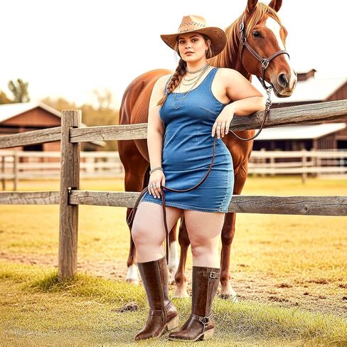 SheSole Extra Wide Calf Boots for Women - Cowboy Boots with Side Zipper & Buckle Strap Design | Chunky Heel & Almond Toe for Style - Walk Confidently in Comfort in Saudi Arabia
