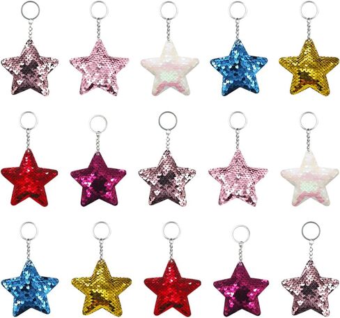 15 Pcs Star Charm Keychains Glitter Sequin Key Chains Sparkle Shiny Keychains Small Bling Keyrings Decorative Cute Keyrings Handbag Hanging Keychains in Saudi Arabia