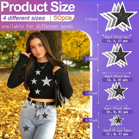 50 Pcs Iron on Star Patches, Rhinestone Star Iron on Patches,Iron on Patches for Clothe Patches for Hats,Glitter Rhinestone Appliques Adhesive,Star Patches Iron on Patches for Bag Jeans Shoes in Saudi Arabia