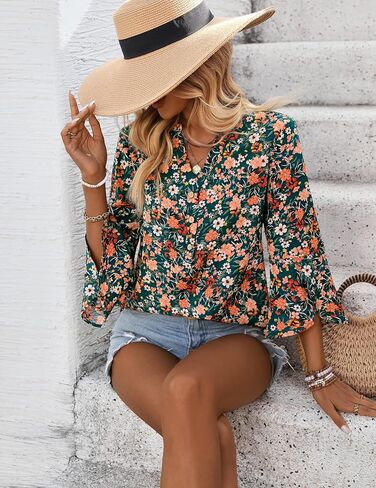 بلوزات للنساء قمم الأعمال غير الرسمية الأنيقة العصرية 3/4 طول الأكمام الزر V-Neck Peplum قمصان Red XL in Kuwait