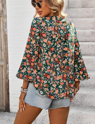 بلوزات للنساء قمم الأعمال غير الرسمية الأنيقة العصرية 3/4 طول الأكمام الزر V-Neck Peplum قمصان Red XL in Kuwait