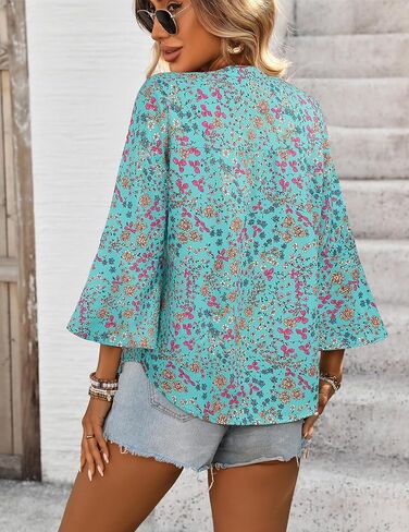 بلوزات للنساء قمم الأعمال غير الرسمية الأنيقة العصرية 3/4 طول الأكمام الزر V-Neck Peplum قمصان Red XL in Kuwait