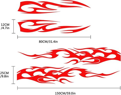 RUIANTE 4PCS Universal Racing Body Side Stripe Skirt Decals, Auto Hood & Sides Door Decoration Flame Pattern Graphics Vinyl Sticker for Cars, SUVs, Sedan (Red) in Kuwait