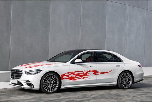 RUIANTE 4PCS Universal Racing Body Side Stripe Skirt Decals, Auto Hood & Sides Door Decoration Flame Pattern Graphics Vinyl Sticker for Cars, SUVs, Sedan (Red) in Kuwait