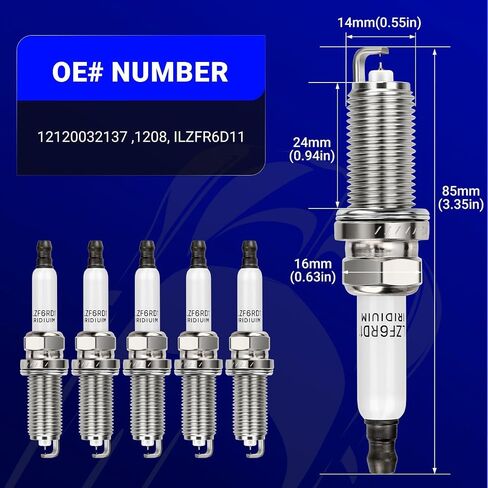 6PCS 12120032137 Double Iridium Spark Plug for BMW E70 E83 E90 E60 128i 330i 325i 530i 525i 530xi 525xi 325xi 330xi 328i 328xi 528i Z4 X3 X5 Replaces 1208 ILZFR6D11 in Saudi Arabia