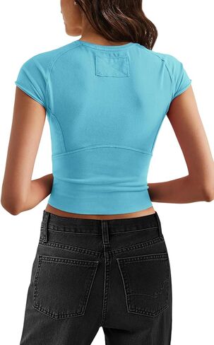 SENSERISE Womens Crop Tops Tight T Shirts Short Sleeve Crewneck Basic Tee Slim Fit Summer Going Out Outfit in Saudi Arabia