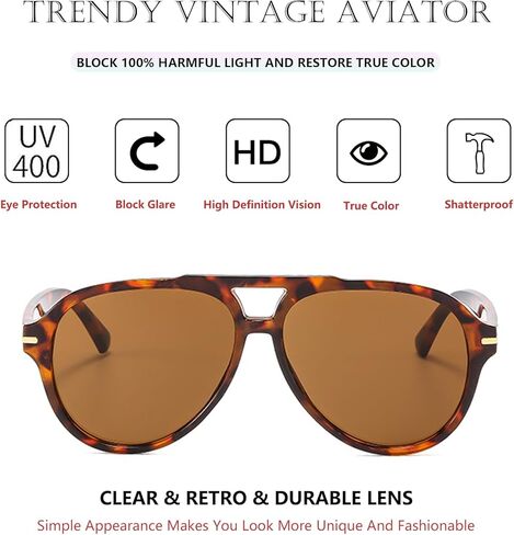 Retro Aviator Sunglasses for Women Men Classic 70s Vintage Shades Trendy Big Frame Design in Kuwait