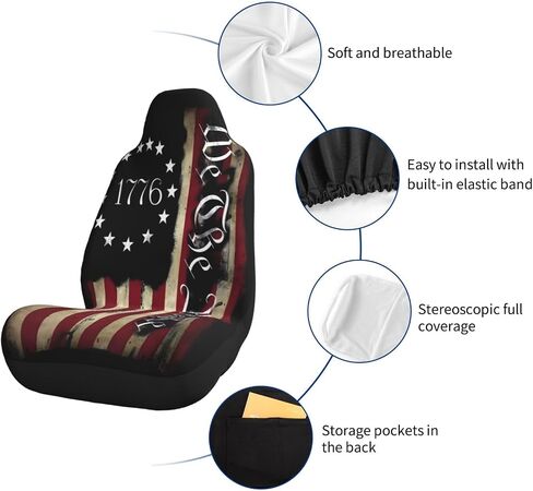 غلاف مقعد السيارة American American American American American Cover Cover Pront Protector مع جيوب التخزين الخلفية إكسسوارات الديكور الداخلي للسيارات مناسبة لمعظم شاحنات سيارة سيدان سيارات السيارة - 1 حزمة in Kuwait