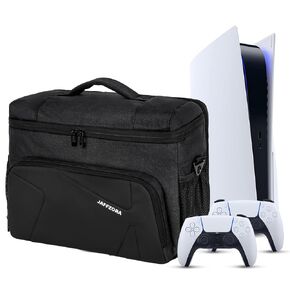 Carrying Case Fits for PS5/PS5 Slim, Travel Bag Compatible with PlayStation 5, Portable Console Storage Organizer Bag for 15.6'' Laptop and Gaming Accessories (Black)