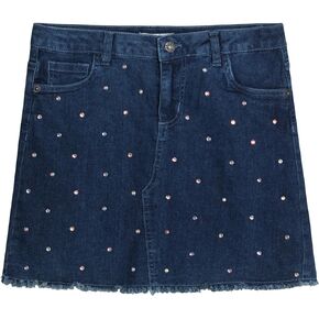 Steve Madden Girls' Skirt - Rhinestone Studded 5 Pocket Stretch Denim Skirt - Jean Skirt for Girls (4-16)