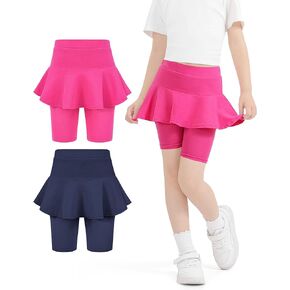 Knee-Length Leggings with Skirt for Girls Athlecic Ruffle Skirt Pants for Kids 4-11 Years
